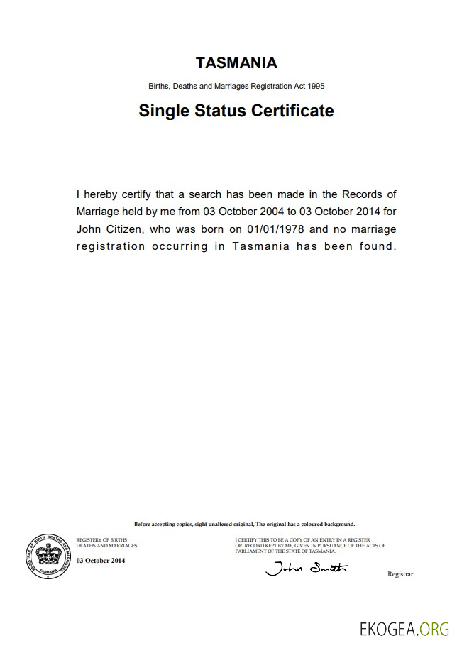 Modèle de certificat de divorce Australie Tasmanie dans Word